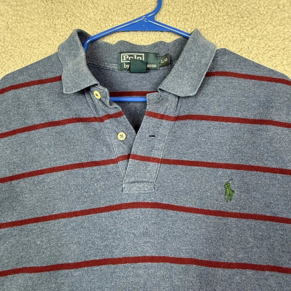 Polo by‎ Ralph Lauren Mens Striped Blue Burgundy Polo Shirt Large L
